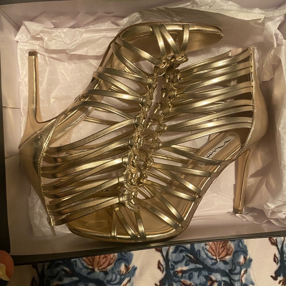Nina Golden Strappy Heels